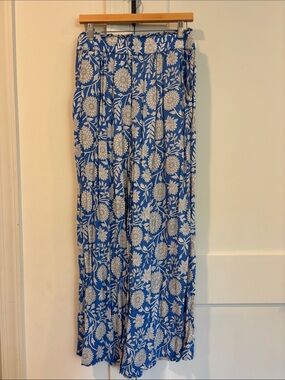 Blue Floral Wide-Leg Pants